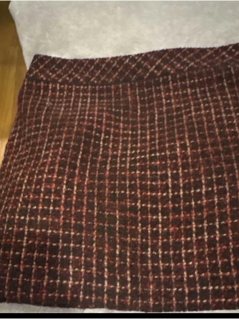 LOFT Burgundy and Black Checked Mini Skirt